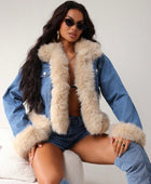 Patchwork Furry Trim Denim Jacket