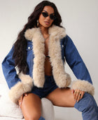 Patchwork Furry Trim Denim Jacket