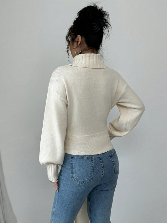 High Neck Bow Tie  Pullover Sweater - Body By J'ne