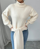 High Neck Bow Tie  Pullover Sweater