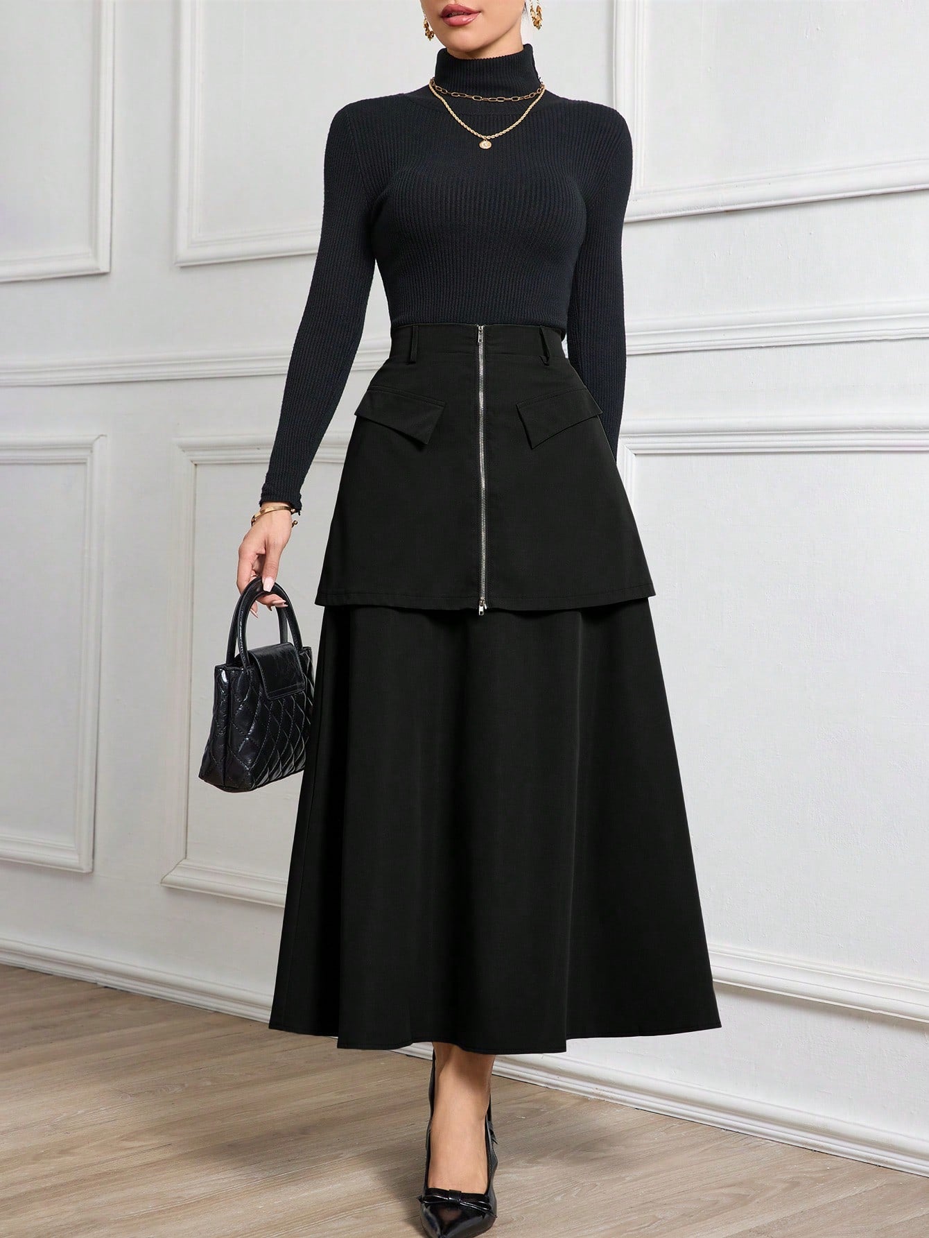 Pleated A-Line Skirt With Overlay - Body By J'ne