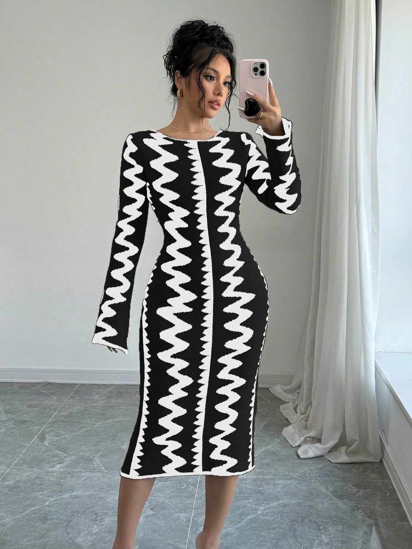 Jacquard Knitted Bodycon Dress - Body By J'ne