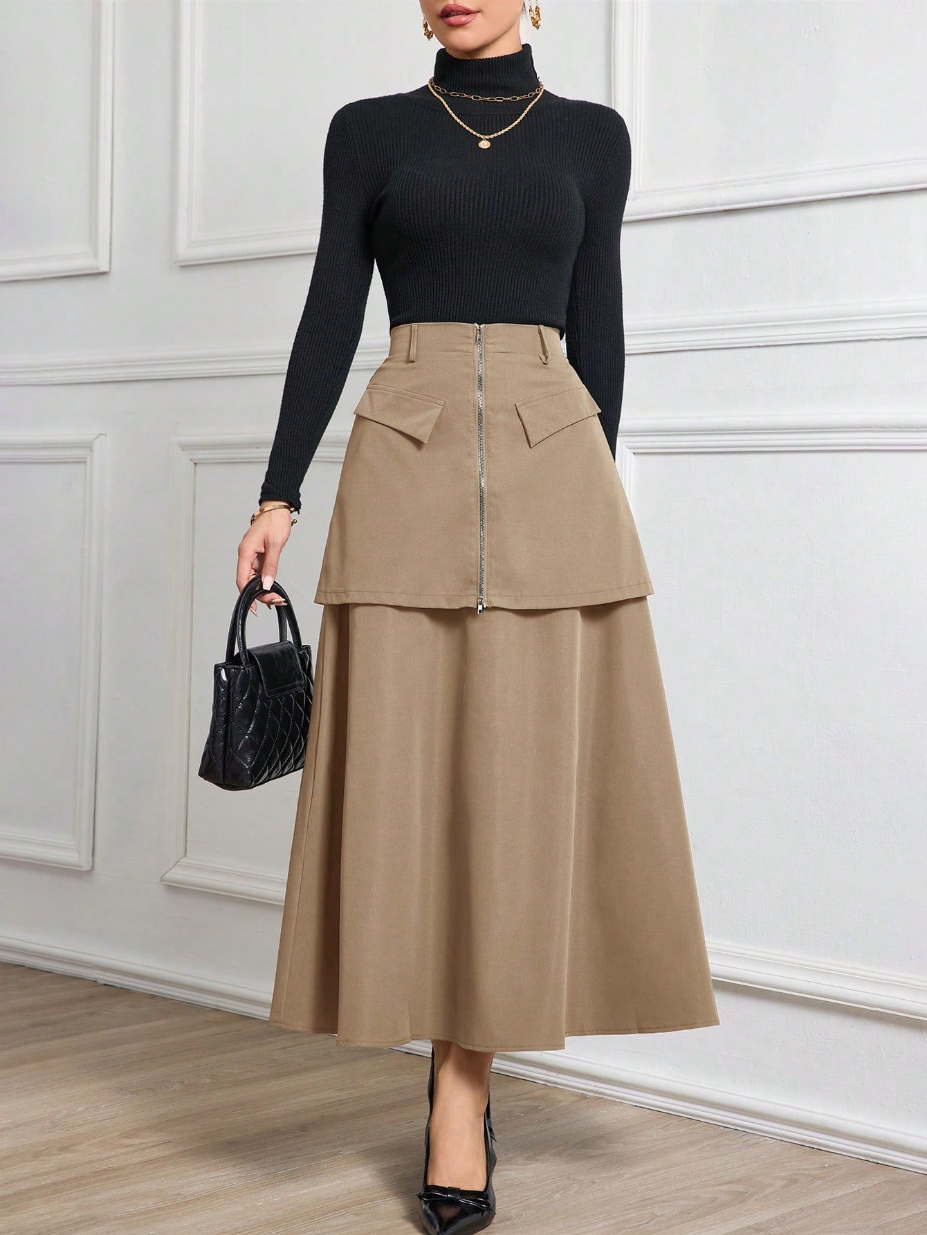 Pleated A-Line Skirt With Overlay - Body By J'ne