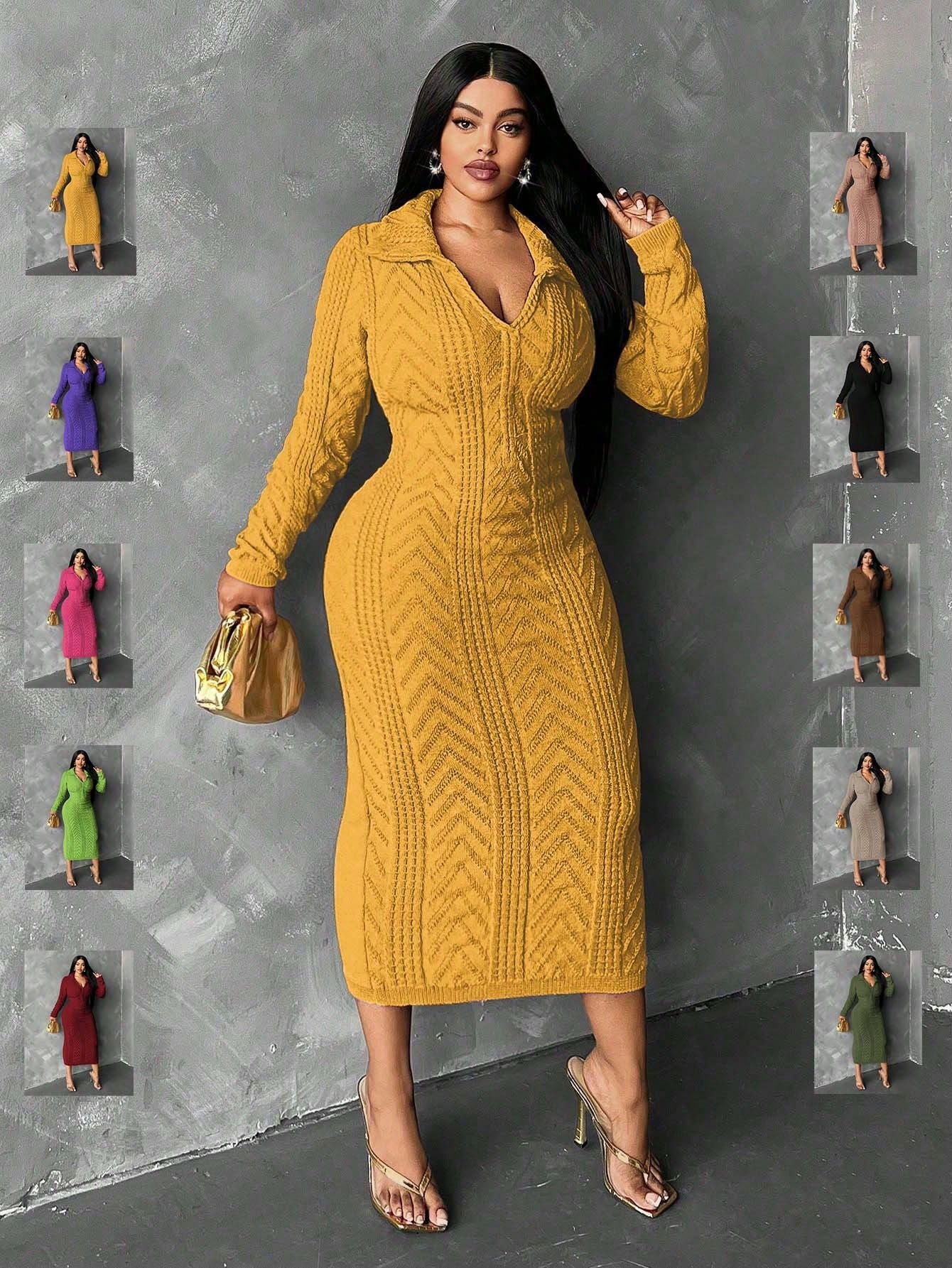 In Motion Long Sleeve Knit Sweater Dress - Body By J'ne