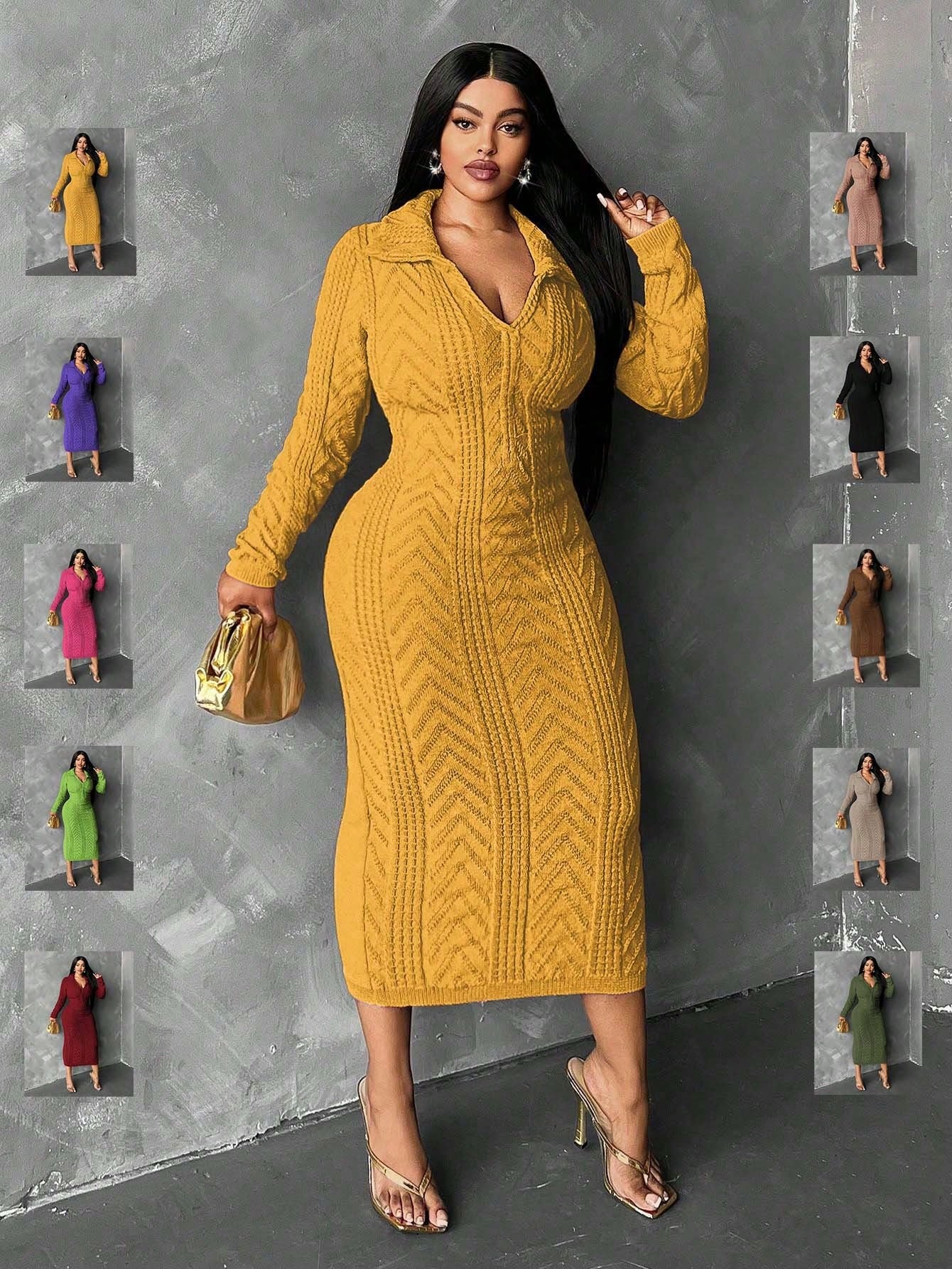 In Motion Long Sleeve Knit Sweater Dress