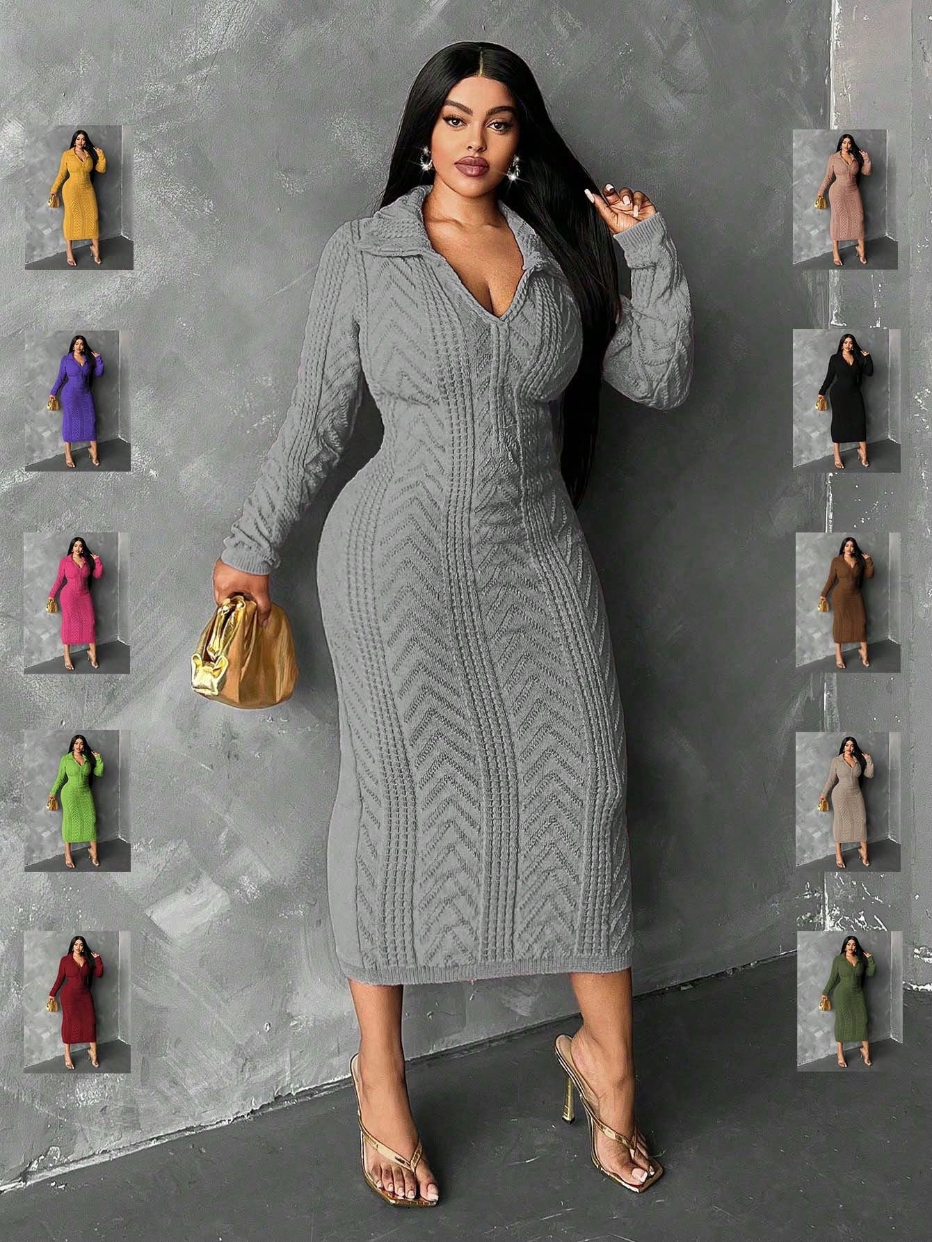 In Motion Long Sleeve Knit Sweater Dress - Body By J'ne
