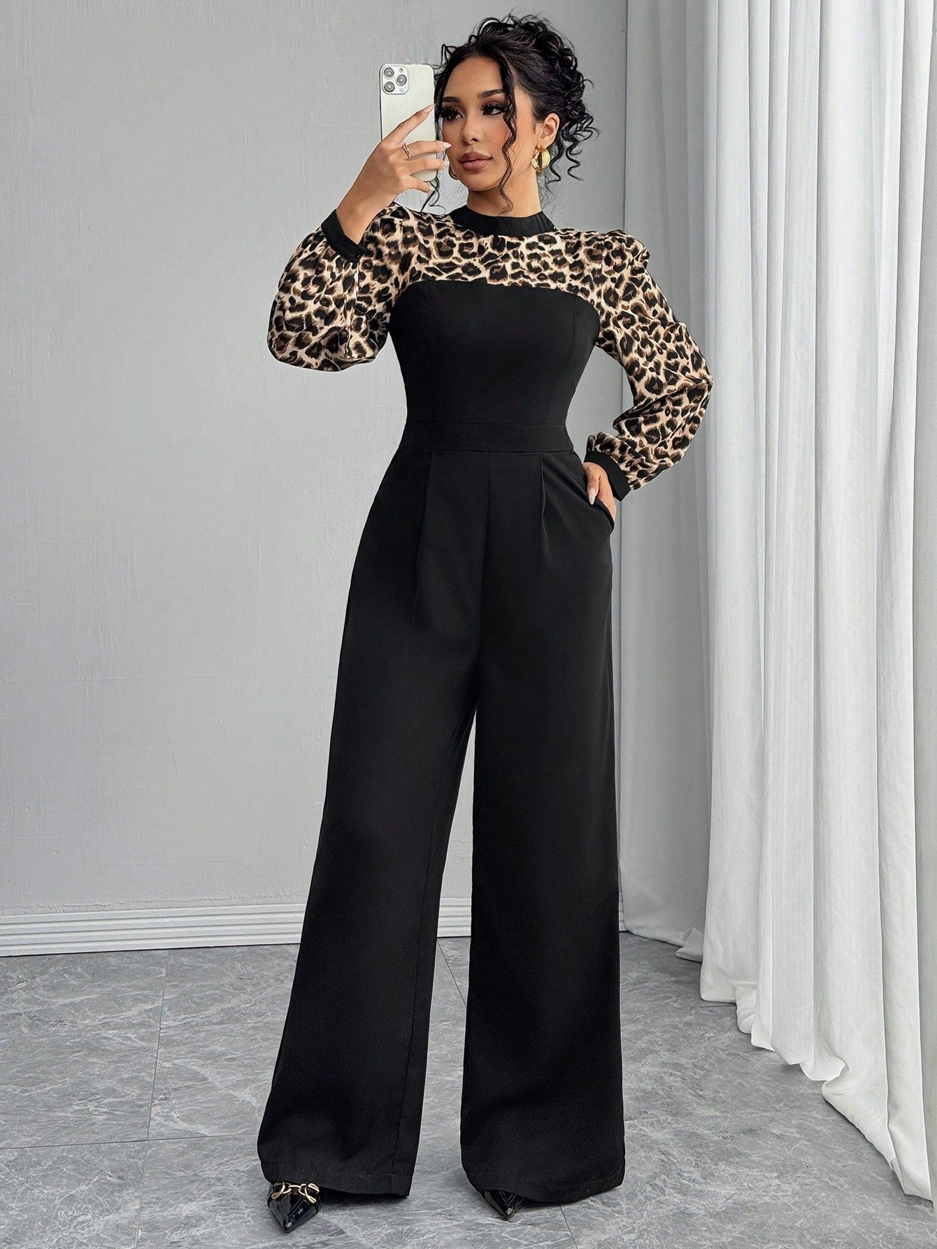 High-Waist Leopard Wide Leg Jumpsuit