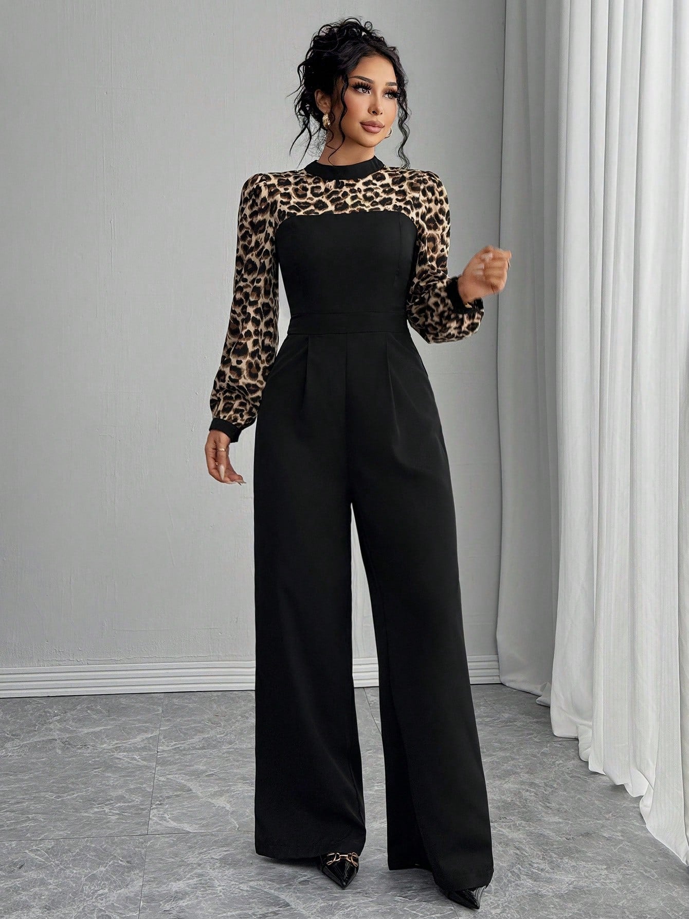 High-Waist Leopard Wide Leg Jumpsuit