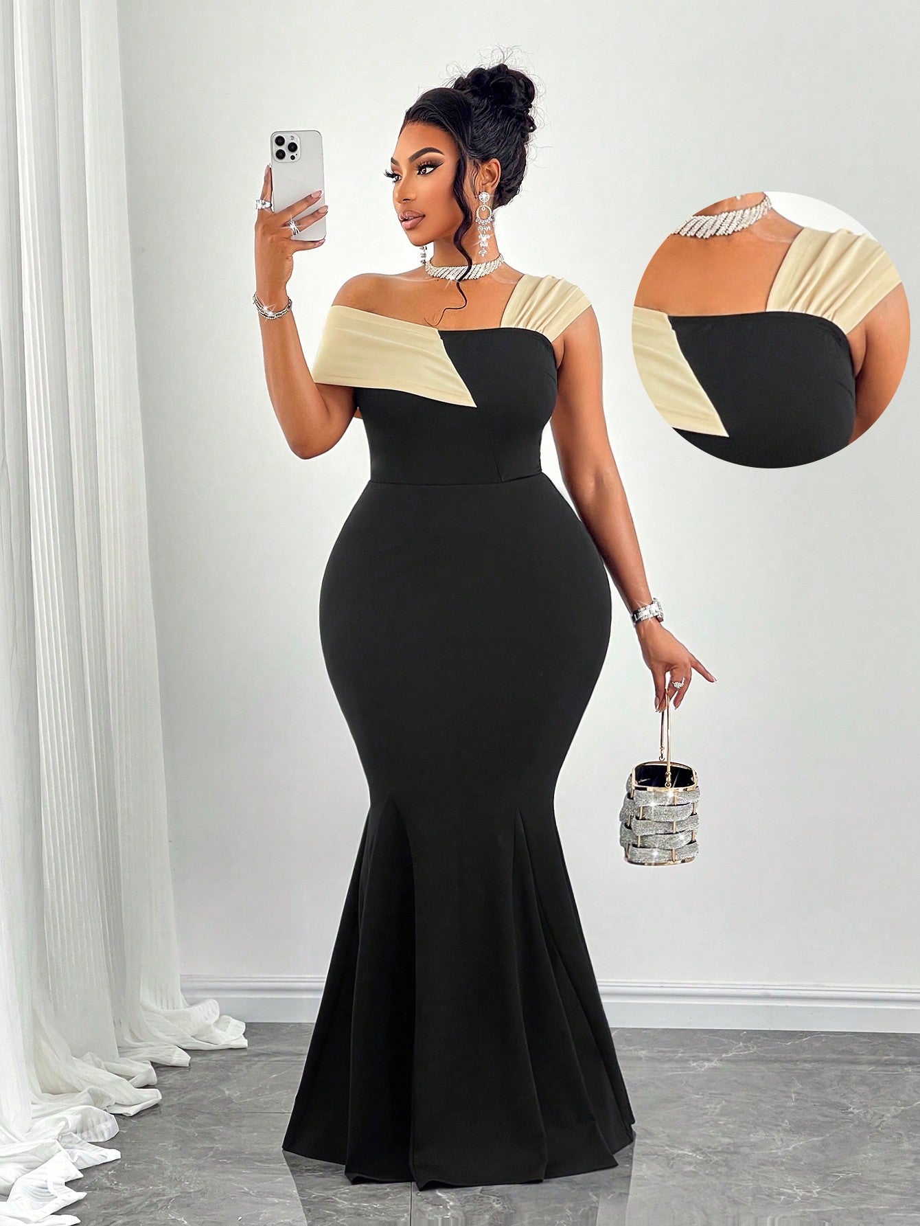 Asymmetric Neckline Color Block Fitted Maxi Dress - Body By J'ne