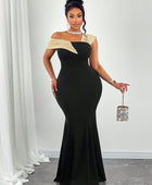 Asymmetric Neckline Color Block Fitted Maxi Dress