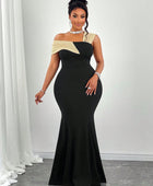 Asymmetric Neckline Color Block Fitted Maxi Dress