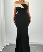 Asymmetric Neckline Color Block Fitted Maxi Dress