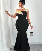 Asymmetric Neckline Color Block Fitted Maxi Dress