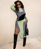 Her Multi-Color Side Slit Sweater Dress