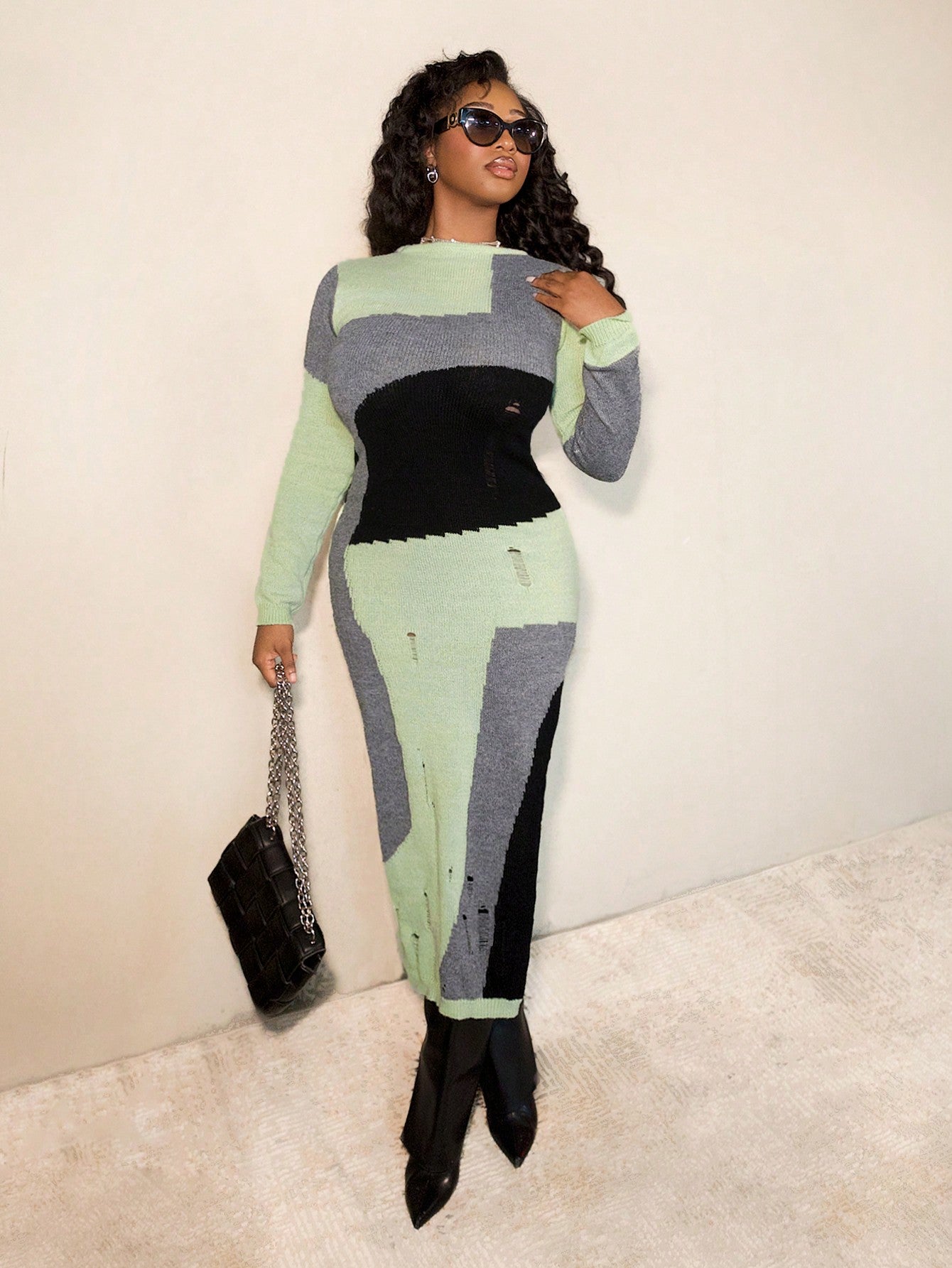 Her Multi-Color Side Slit Sweater Dress - Body By J'ne