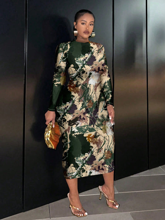 Camo Pattern Long Sleeve Dress - Body By J'ne