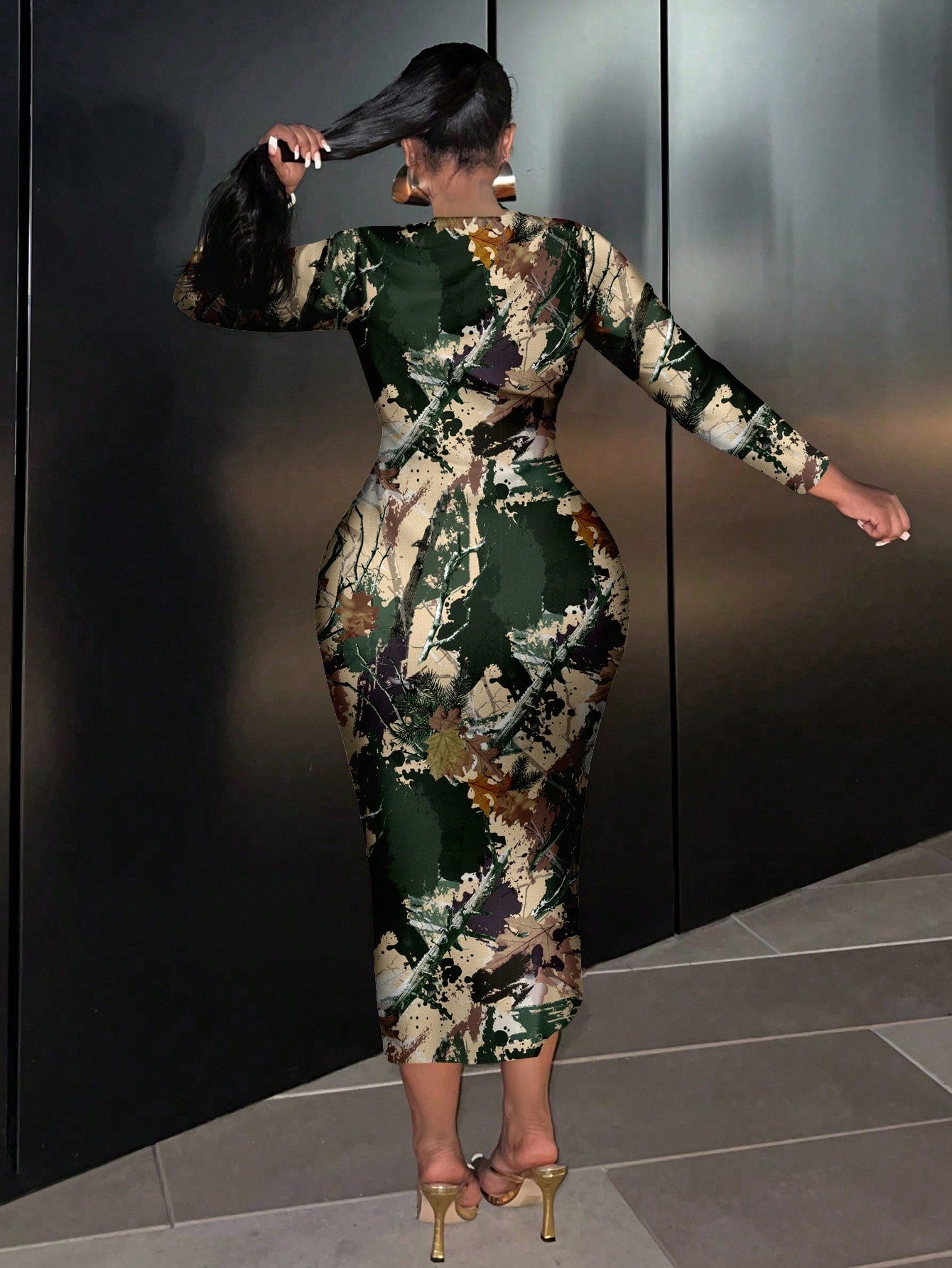 Camo Pattern Long Sleeve Dress - Body By J'ne