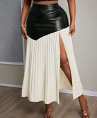 PU Asymmetrical Pleated High Slit Skirt