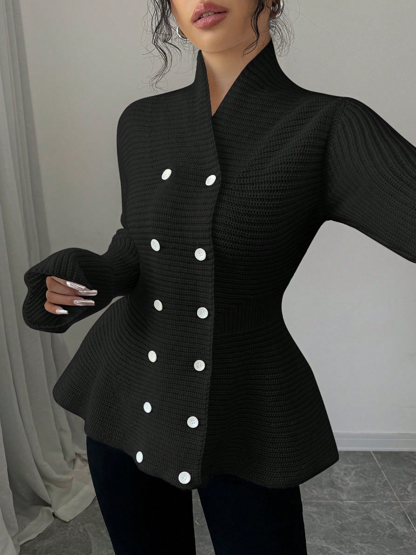 Waist Cinching Double-Breasted Cardigan