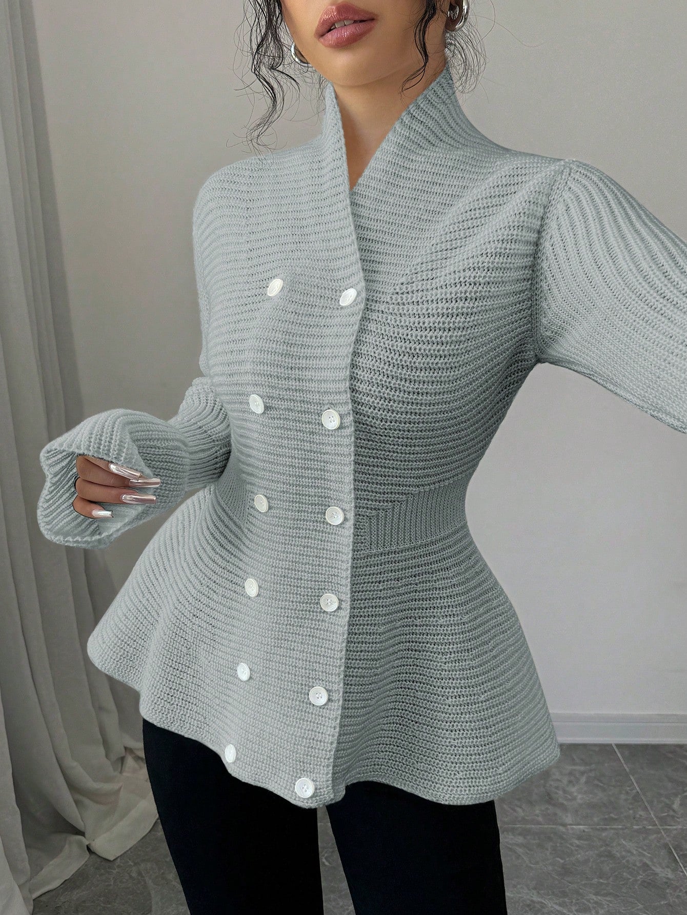 Waist Cinching Double-Breasted Cardigan