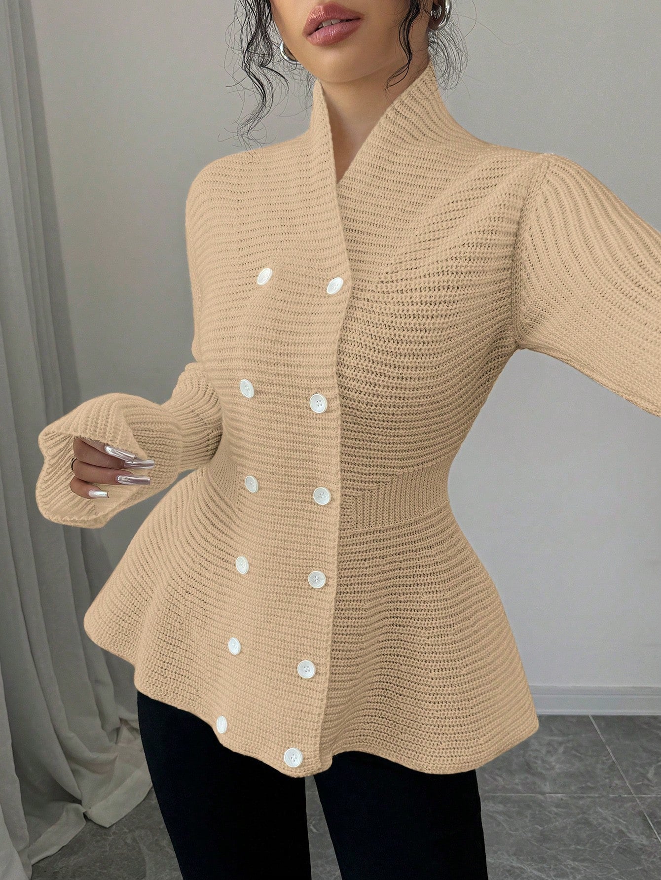 Waist Cinching Double-Breasted Cardigan