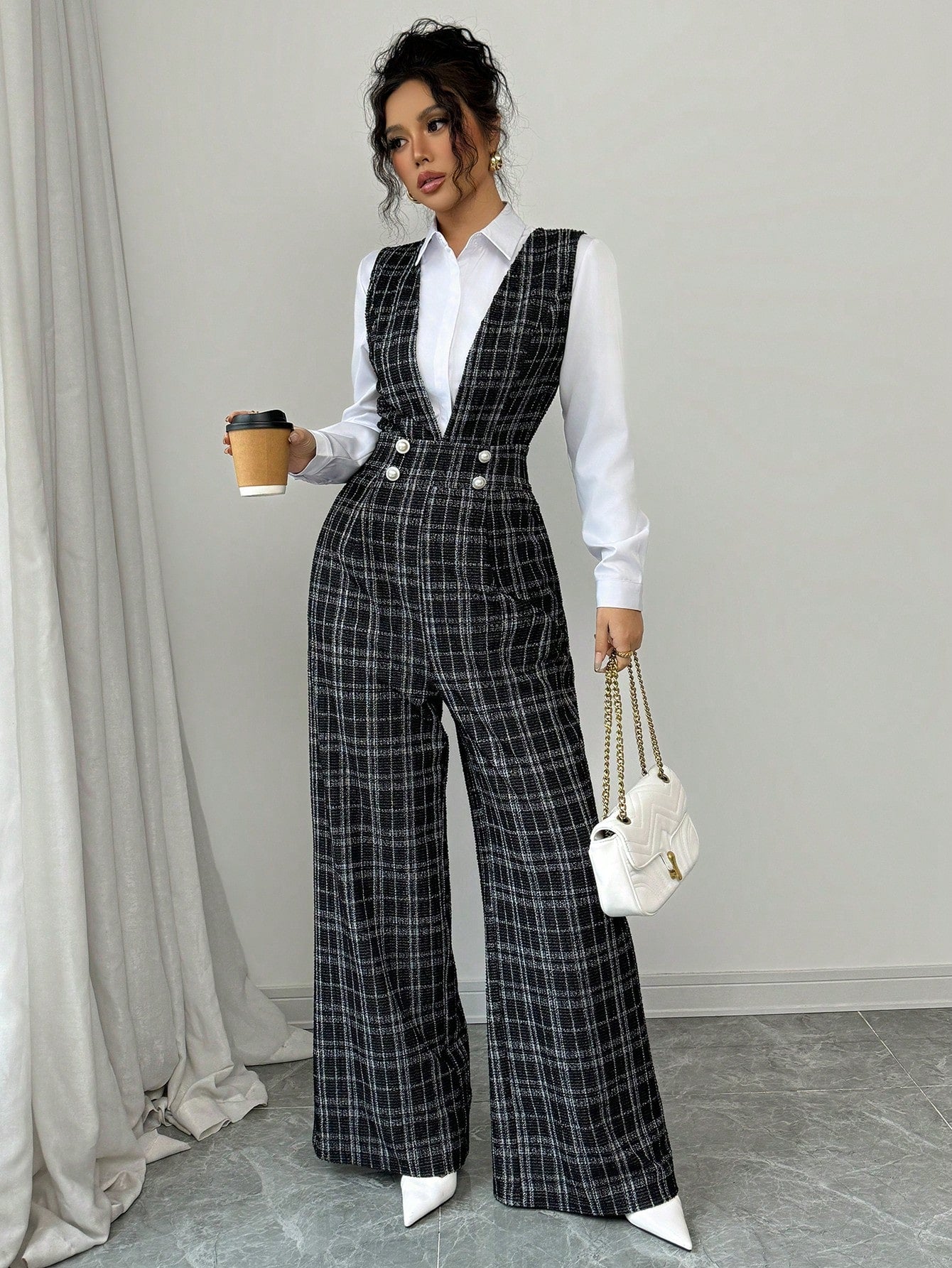 Pearl Button Wide Leg Jumpsuit