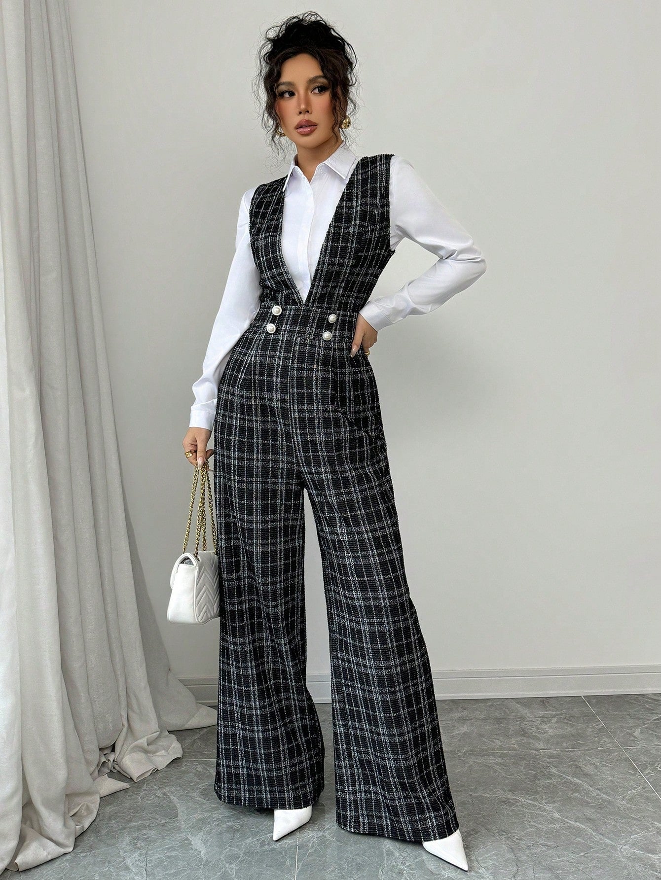 Pearl Button Wide Leg Jumpsuit - Body By J'ne