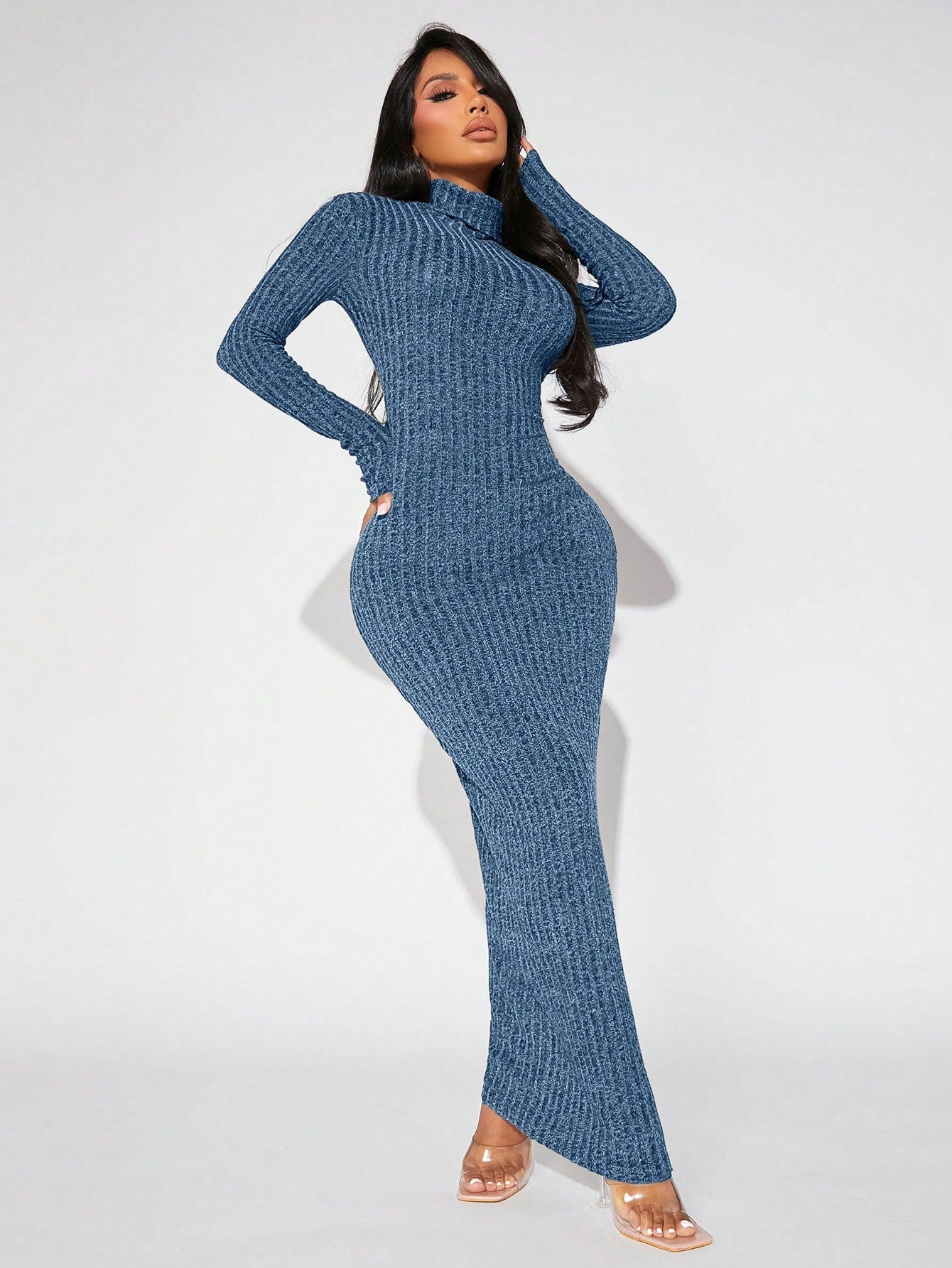 long turtleneck bodycon dress Green Long Sleeve Turtleneck Bodycon Sweater Dress