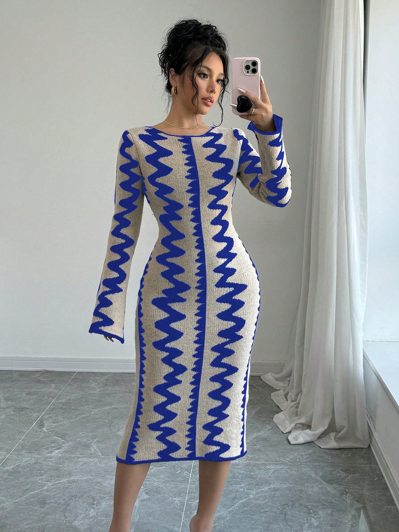 Jacquard Knitted Bodycon Dress