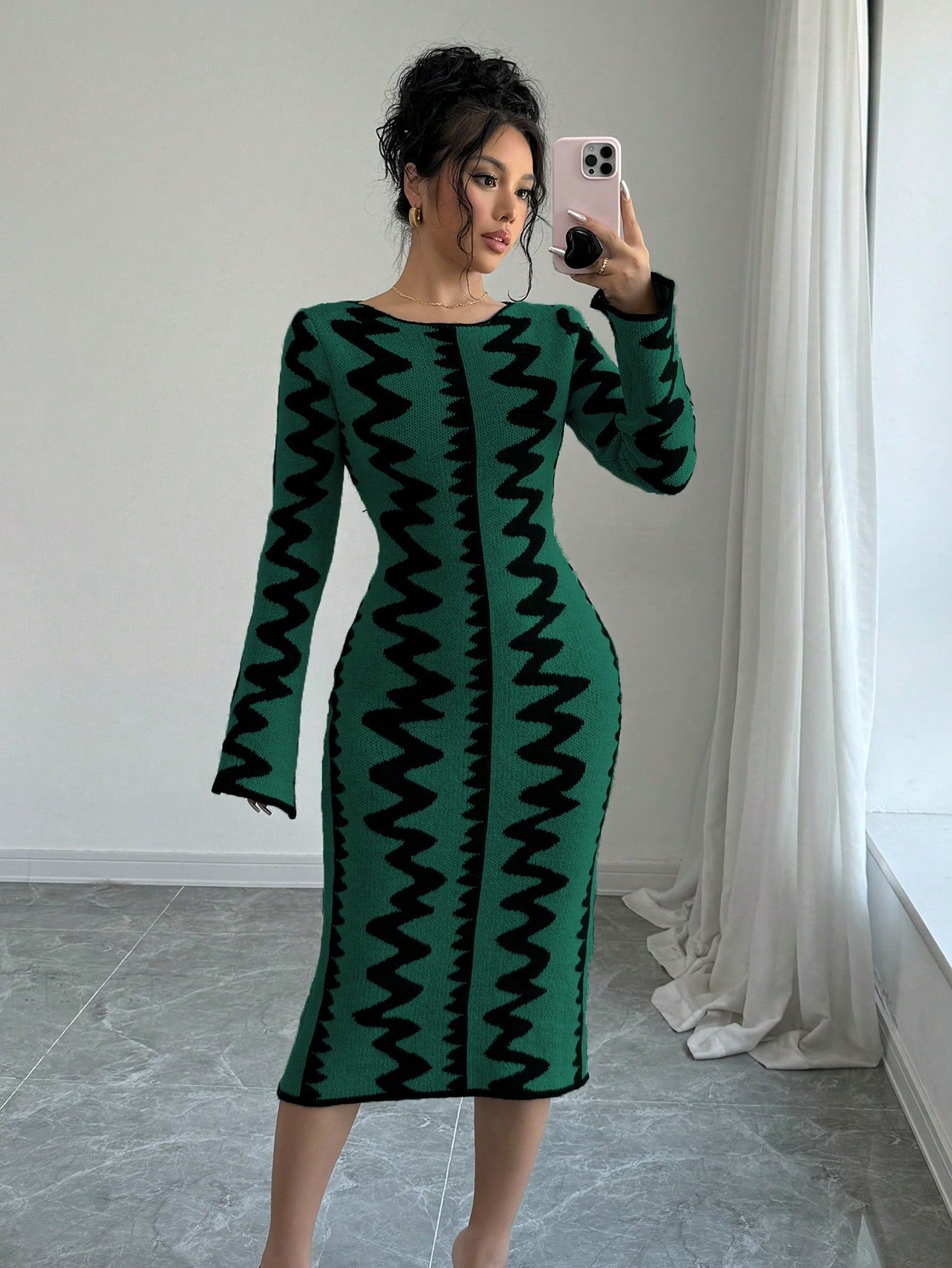 Jacquard Knitted Bodycon Dress - Body By J'ne