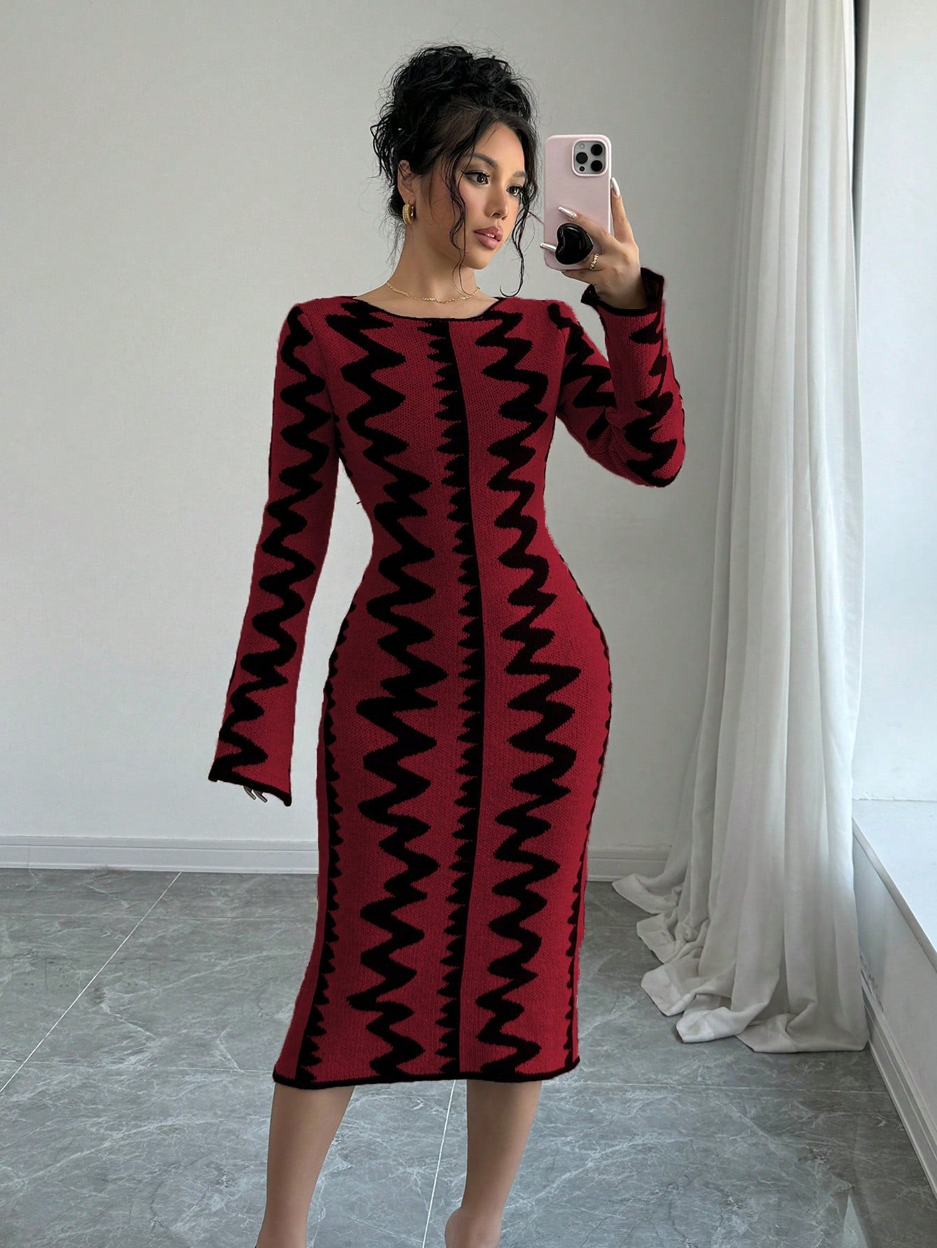 Jacquard Knitted Bodycon Dress - Body By J'ne