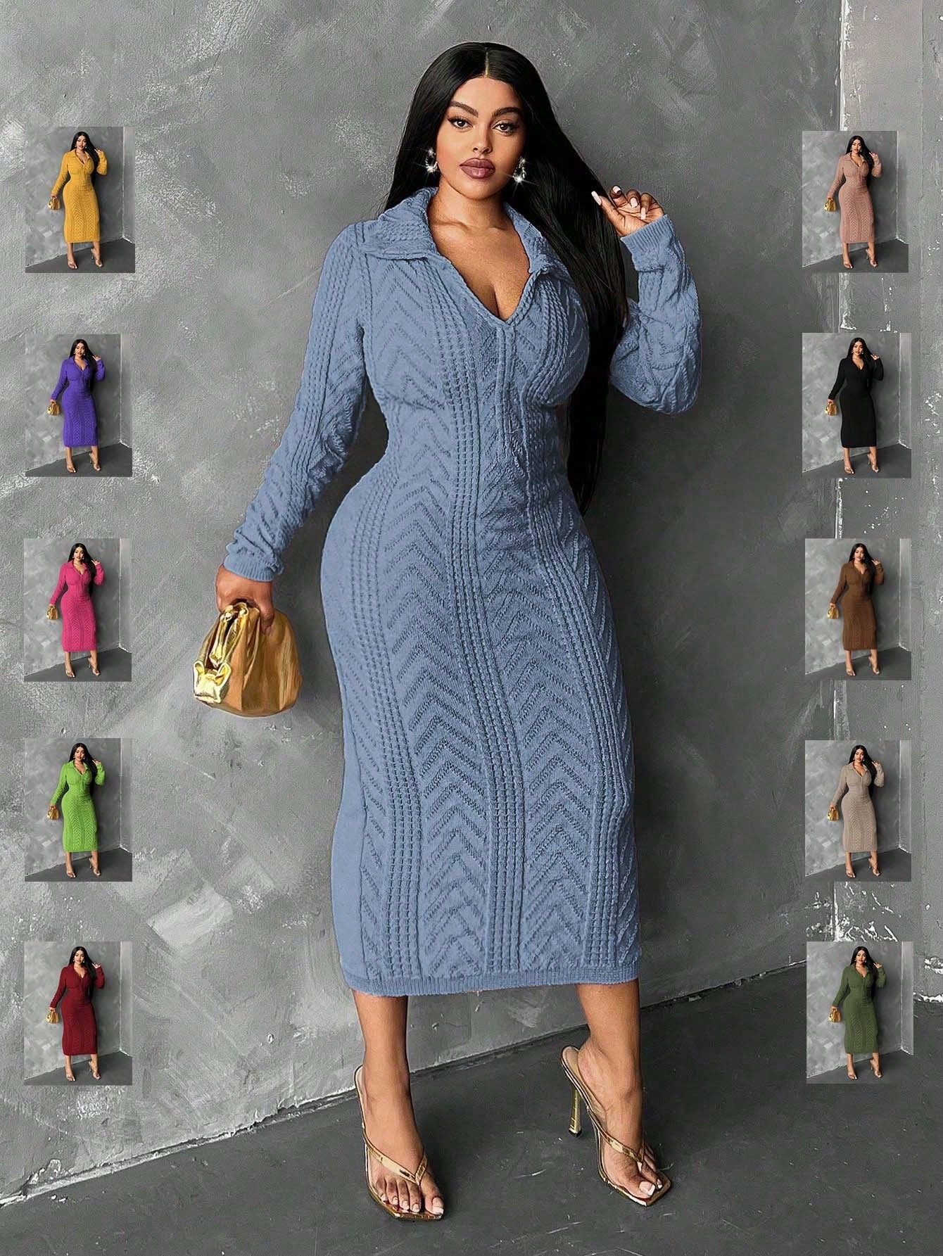 In Motion Long Sleeve Knit Sweater Dress - Body By J'ne