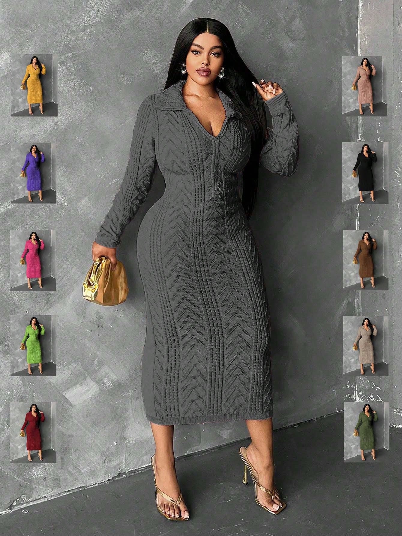 In Motion Long Sleeve Knit Sweater Dress - Body By J'ne
