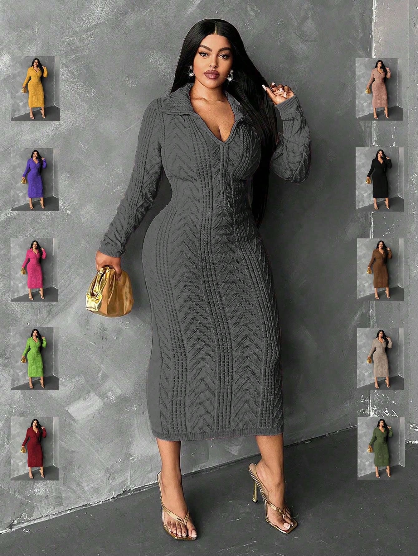 In Motion Long Sleeve Knit Sweater Dress