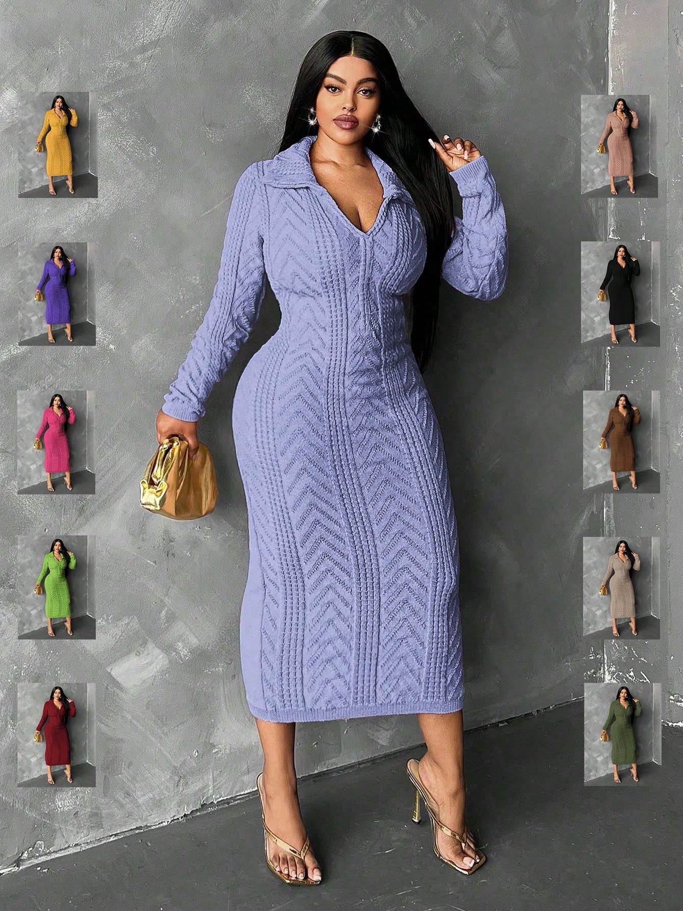 In Motion Long Sleeve Knit Sweater Dress - Body By J'ne