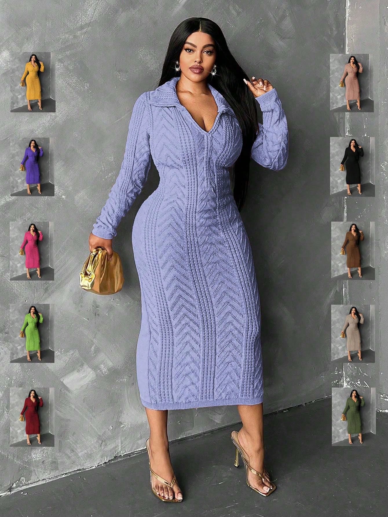 In Motion Long Sleeve Knit Sweater Dress