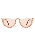 Half Frame Rhinestone Round Fashion Sunglasses