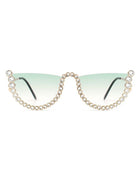 Half Frame Rhinestone Round Fashion Sunglasses