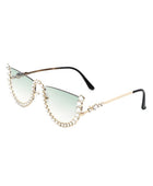 Half Frame Rhinestone Round Fashion Sunglasses