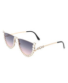 Half Frame Rhinestone Round Fashion Sunglasses