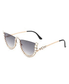 Half Frame Rhinestone Round Fashion Sunglasses