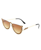 Half Frame Rhinestone Round Fashion Sunglasses