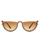 Half Frame Rhinestone Round Fashion Sunglasses