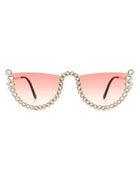 Half Frame Rhinestone Round Fashion Sunglasses