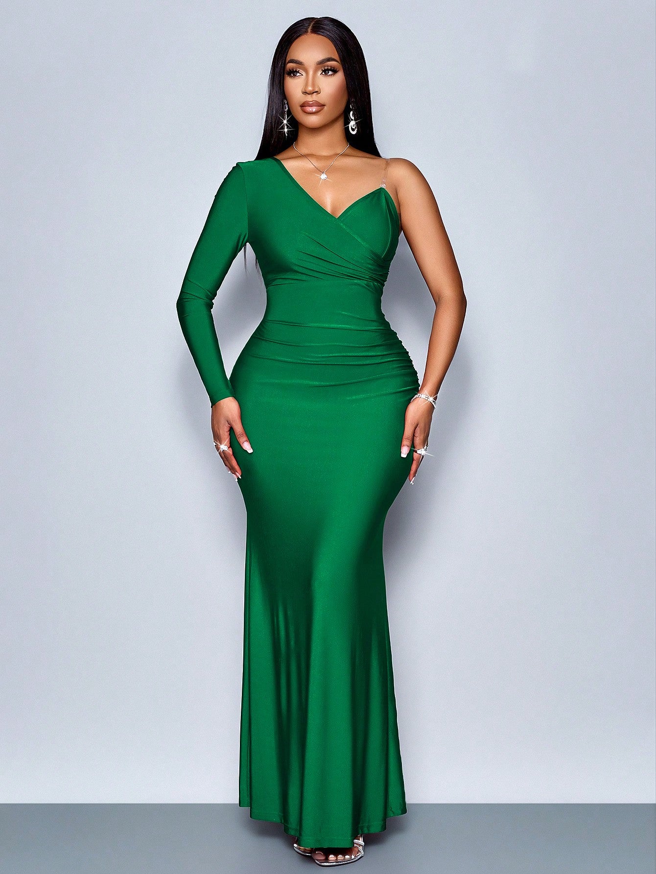 Asymmetrical Mermaid Hem Bodycon Maxi Dress