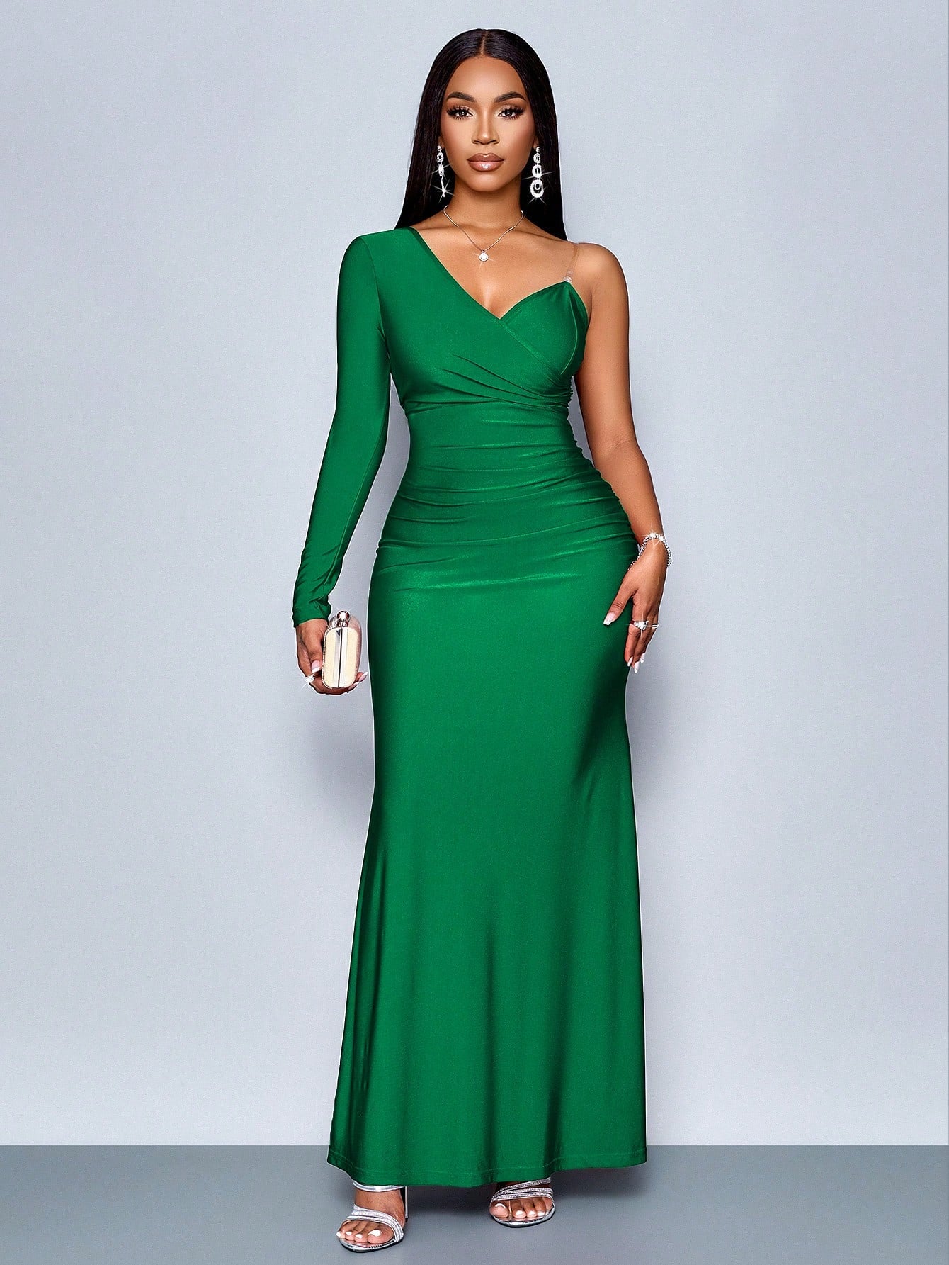 Asymmetrical Mermaid Hem Bodycon Maxi Dress