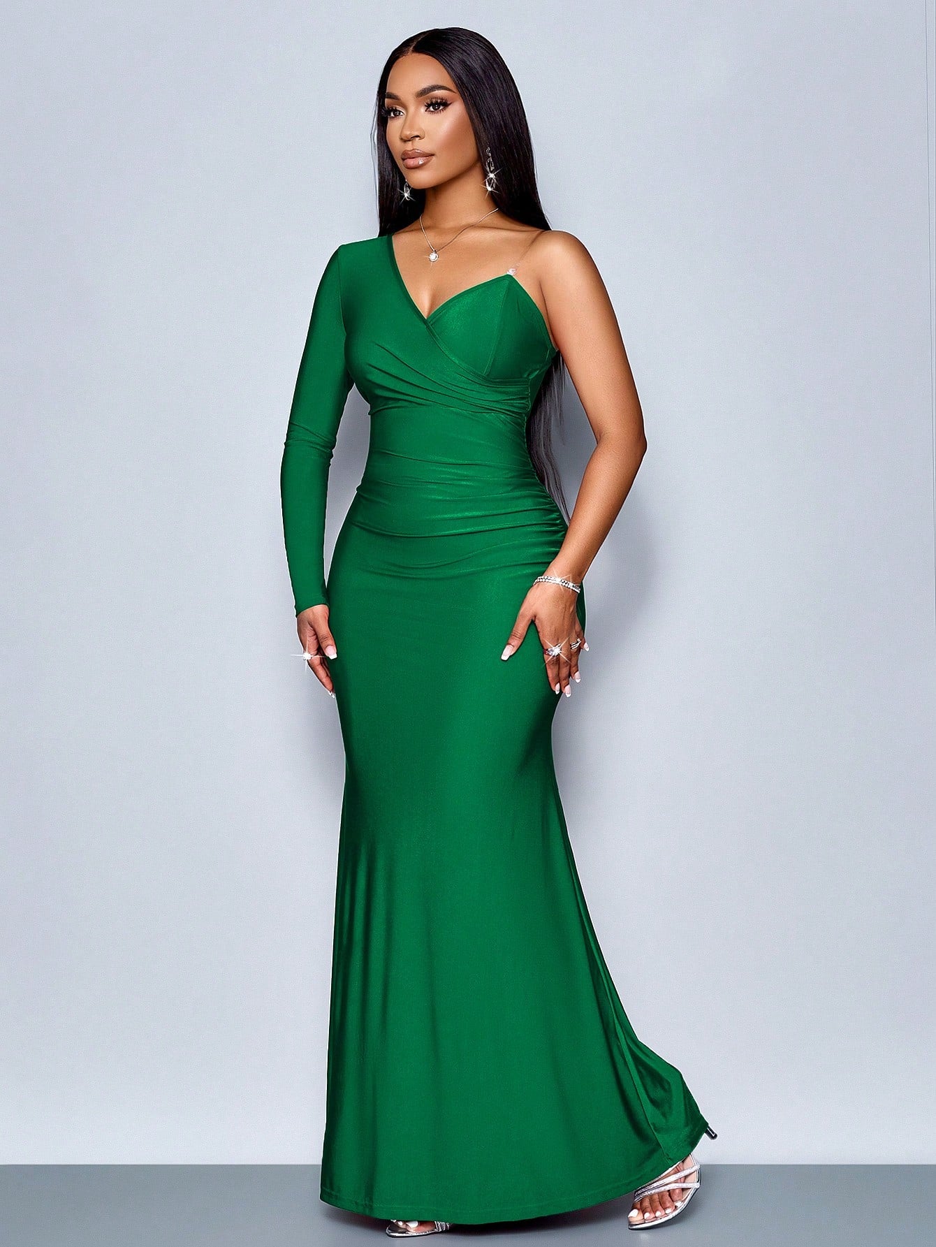 Asymmetrical Mermaid Hem Bodycon Maxi Dress