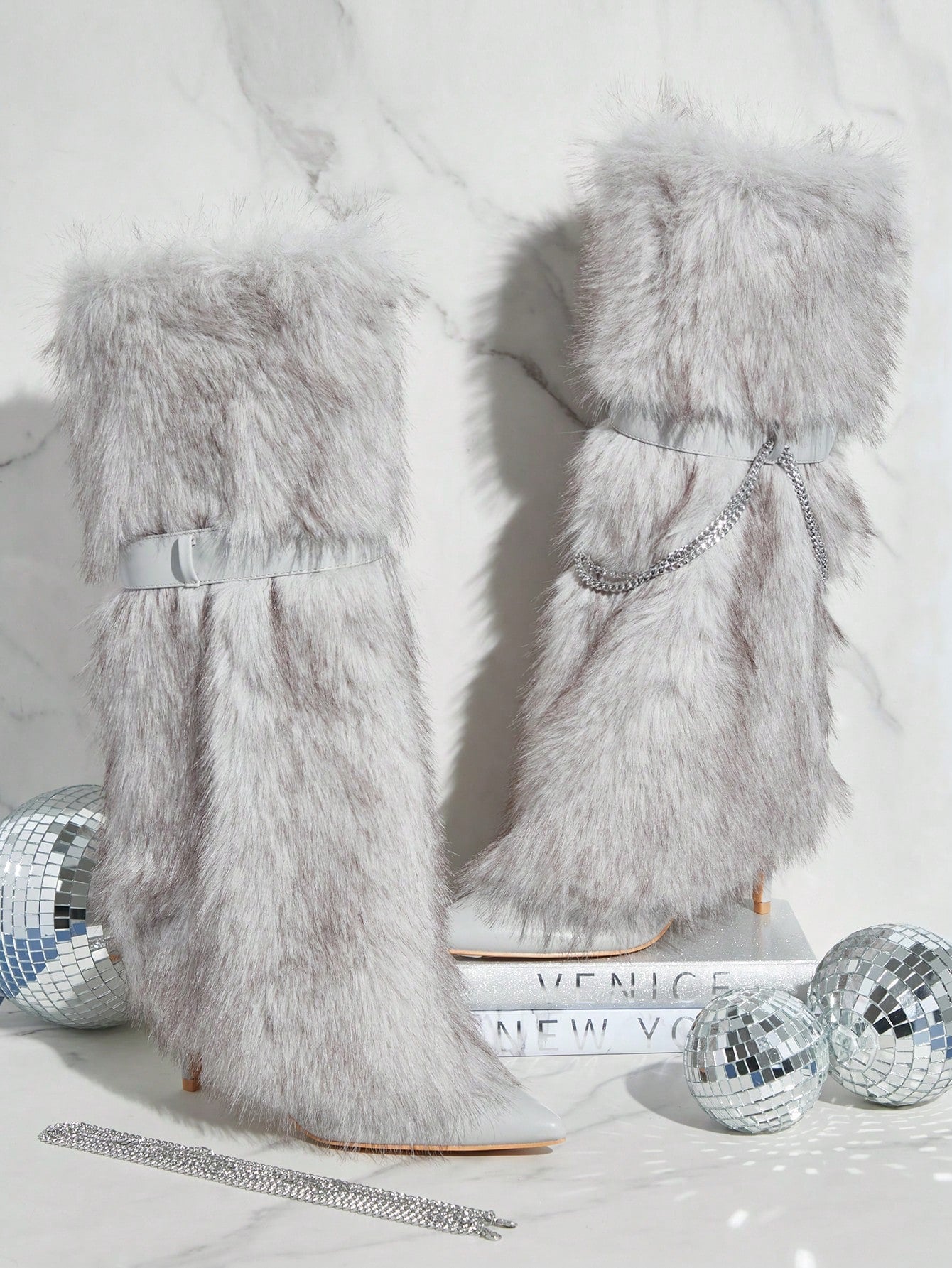 Pointed Toe Chain Decor Knee-High Boots - Body By J'ne