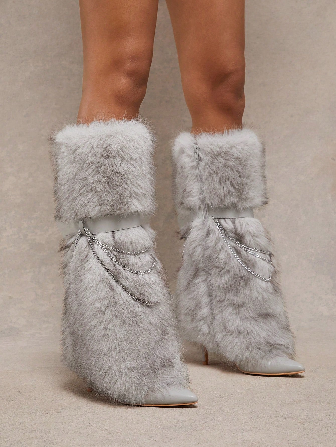 Pointed Toe Chain Decor Knee-High Boots - Body By J'ne