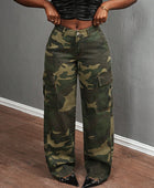 Camo Print Low Waist Straight Leg Jeans